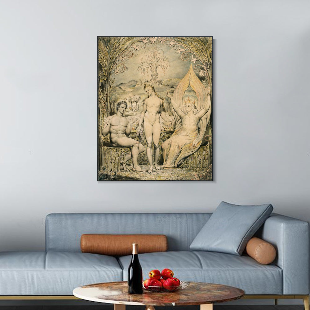 INVIN ART Framed Canvas Giclee Print Art The Archangel Raphael with adam and eve by William Blake Wall Art