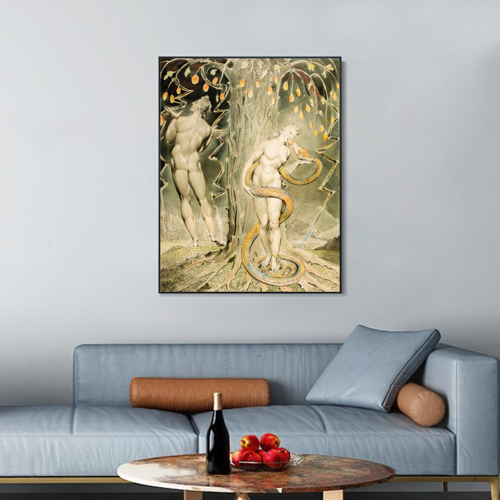 INVIN ART Framed Canvas Giclee Print Art The Temptations and Fall of eve by William Blake Wall Art