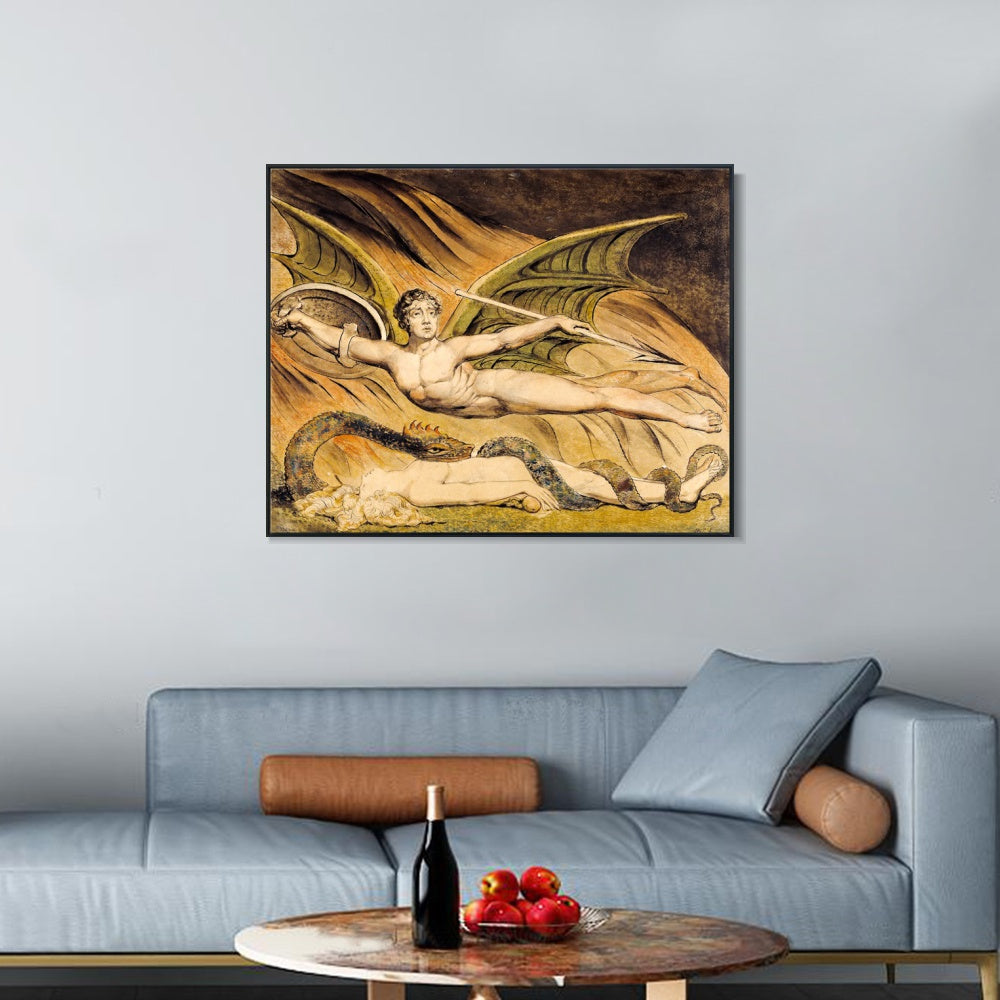 INVIN ART Framed Canvas Giclee Print Art Satan Exulting over Eve by William Blake Wall Art