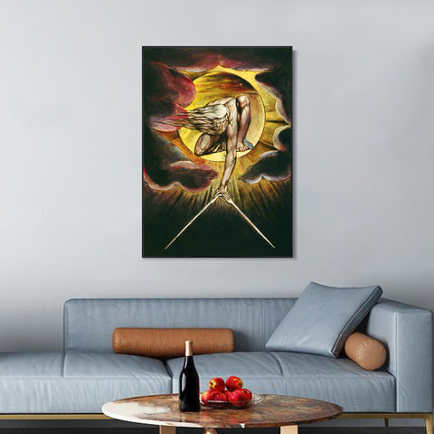 INVIN ART Framed Canvas Giclee Print Art the omnipotent by William Blake Wall Art Living Room Home Office Decorations