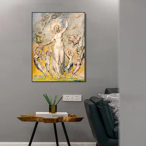 INVIN ART Framed Canvas Giclee Print Art Series#067 by William Blake Wall Art Living Room Home Office Decorations