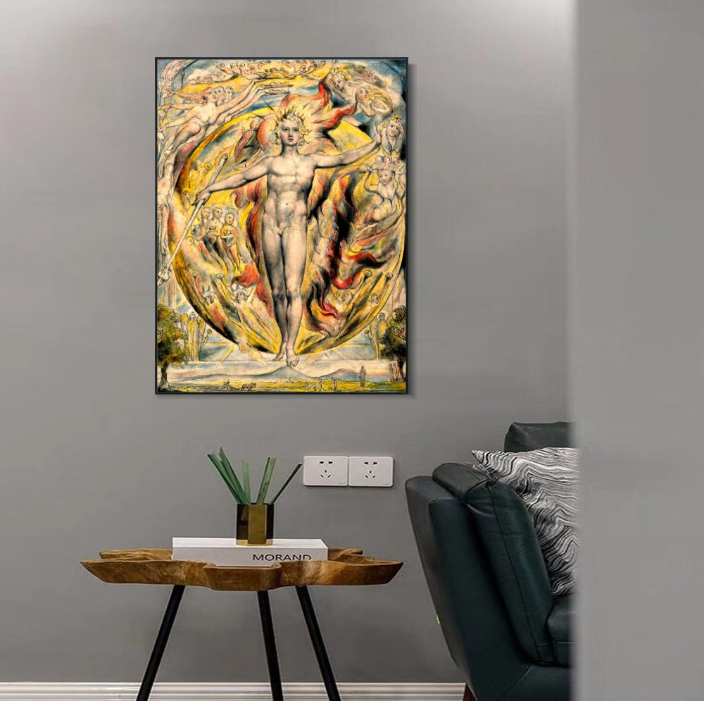 INVIN ART Framed Canvas Giclee Print Art The Sun at His Eastern Gate by William Blake Wall Art