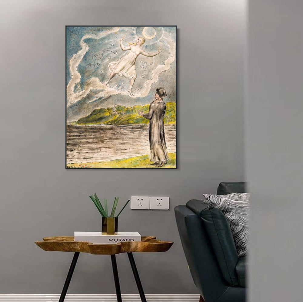 INVIN ART Framed Canvas Giclee Print Art The Wandering Moon by William Blake Wall Art