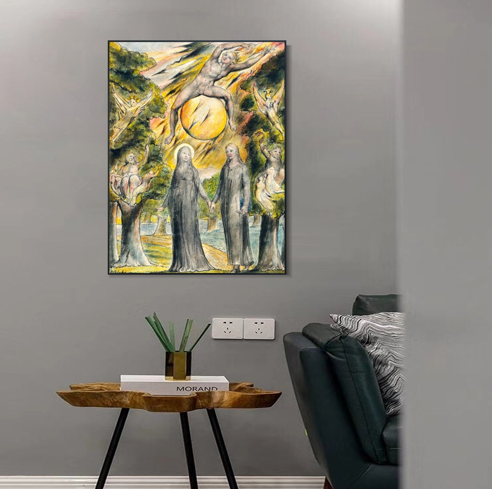 INVIN ART Framed Canvas Giclee Print Art The Sun in His Wrath by William Blake Wall Art