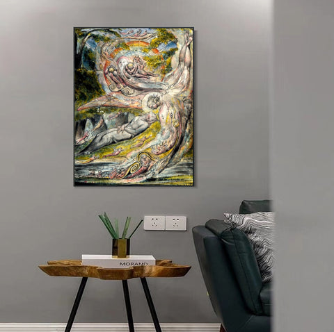 INVIN ART Framed Canvas Giclee Print Art Milton's Mysterious Dream by William Blake Wall Art Living Room Home Office Decorations