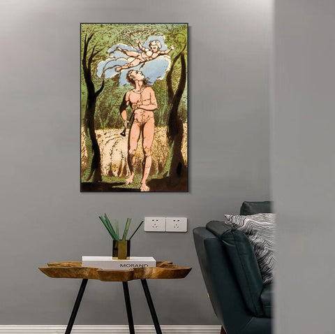 INVIN ART Framed Canvas Giclee Print Art Series#077 by William Blake Wall Art Living Room Home Office Decorations