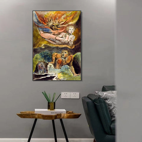 INVIN ART Framed Canvas Giclee Print Art Series#100 by William Blake Wall Art Living Room Home Office Decorations