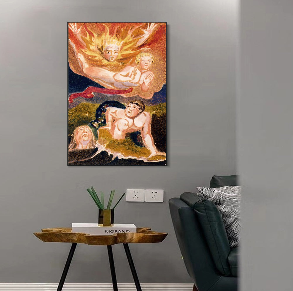 INVIN ART Framed Canvas Giclee Print Art Series#107 by William Blake Wall Art