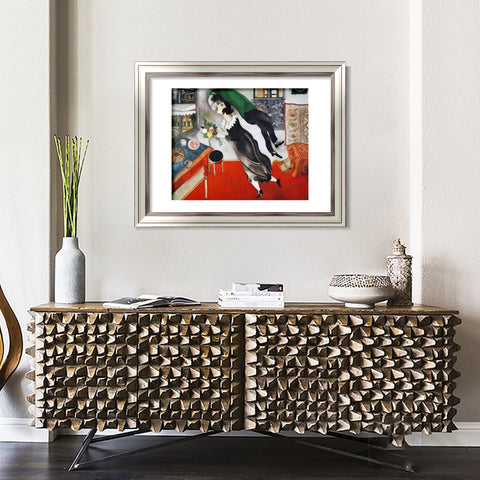 INVIN ART Framed Canvas Art Giclee Print Birthday by Marc Chagall Wall Art Room Living Office Home Decorations