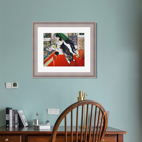INVIN ART Framed Canvas Art Giclee Print Birthday by Marc Chagall Wall Art Room Living Office Home Decorations