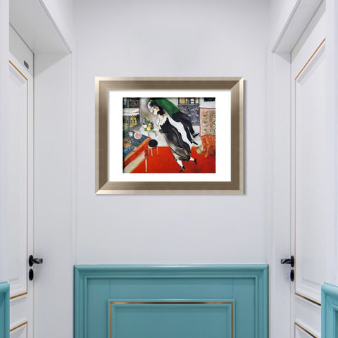 INVIN ART Framed Canvas Art Giclee Print Birthday by Marc Chagall Wall Art Room Living Office Home Decorations