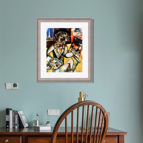 INVIN ART Framed Canvas Art Giclee Print Self-Portrait With Seven Fingers by Marc Chagall Wall Art Room Living Office Home Decorations