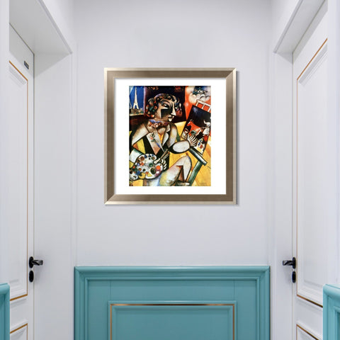 INVIN ART Framed Canvas Art Giclee Print Self-Portrait With Seven Fingers by Marc Chagall Wall Art Room Living Office Home Decorations