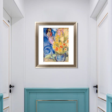 INVIN ART Framed Canvas Art Giclee Print Flower 3 by Marc Chagall Wall Art Room Living Office Home Decorations