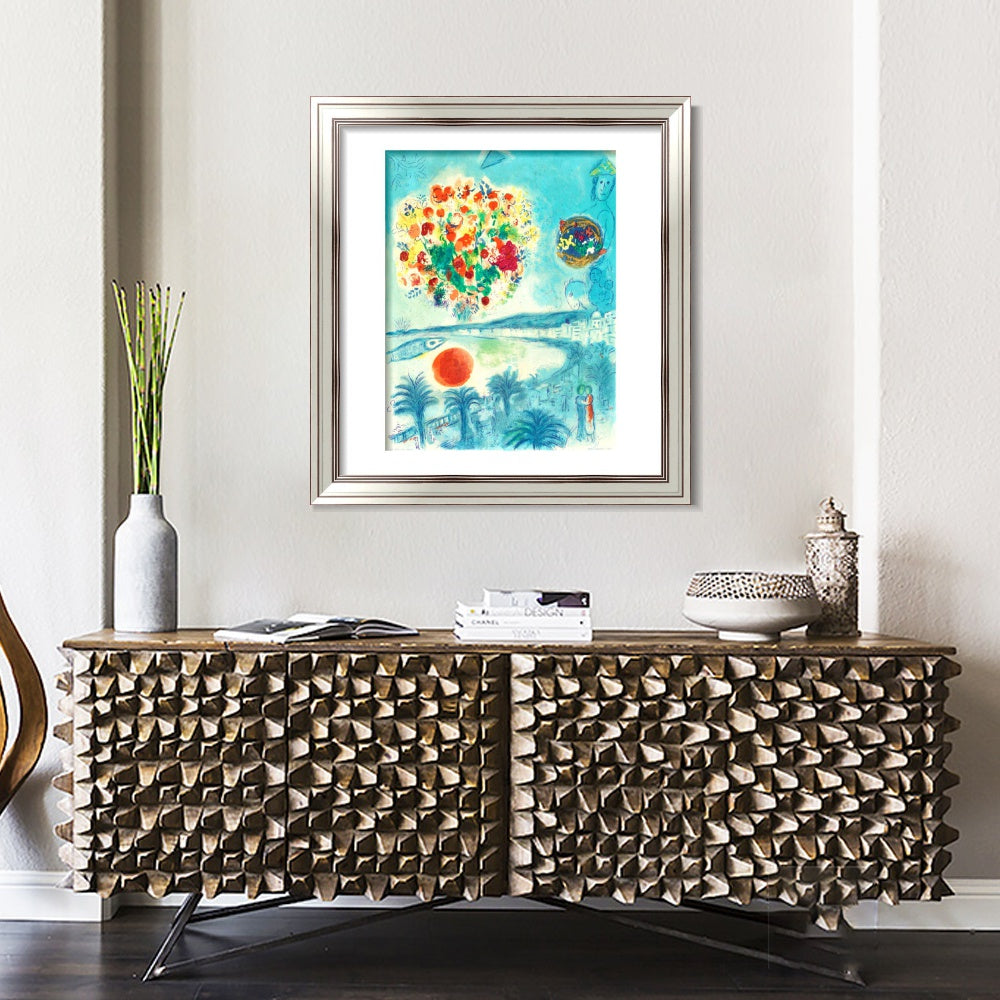 INVIN ART Framed Canvas Art Giclee Print Flower and sun by Marc Chagall Wall Art Room Living Office Home Decorations