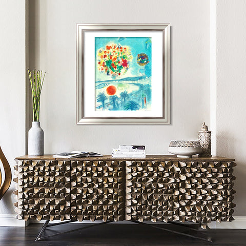 INVIN ART Framed Canvas Art Giclee Print Flower and sun by Marc Chagall Wall Art Room Living Office Home Decorations