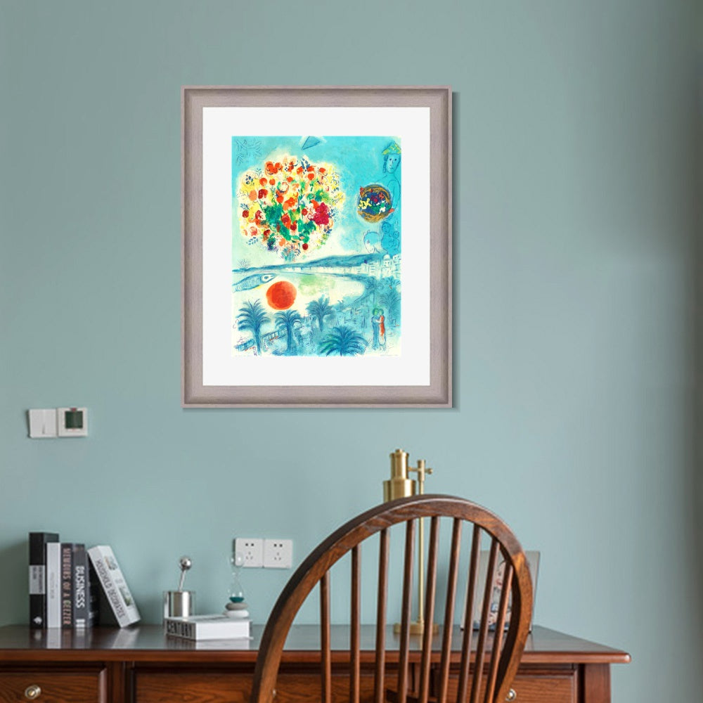 INVIN ART Framed Canvas Art Giclee Print Flower and sun by Marc Chagall Wall Art Room Living Office Home Decorations