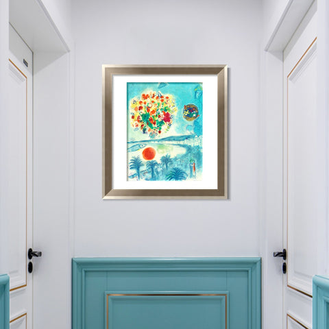 INVIN ART Framed Canvas Art Giclee Print Flower and sun by Marc Chagall Wall Art Room Living Office Home Decorations
