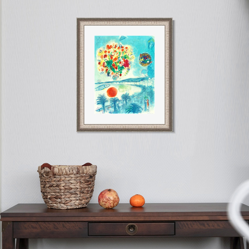INVIN ART Framed Canvas Art Giclee Print Flower and sun by Marc Chagall Wall Art Room Living Office Home Decorations
