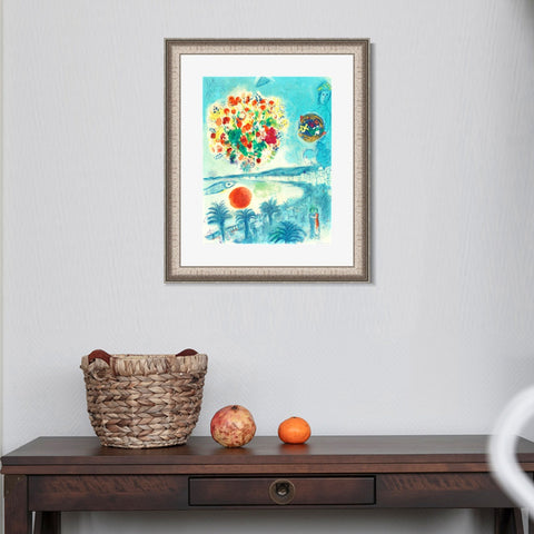 INVIN ART Framed Canvas Art Giclee Print Flower and sun by Marc Chagall Wall Art Room Living Office Home Decorations