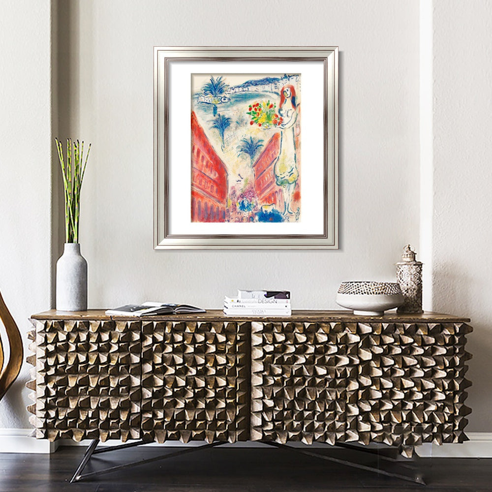 INVIN ART Framed Canvas Art Giclee Print Celebrating by Marc Chagall Wall Art Room Living Office Home Decorations