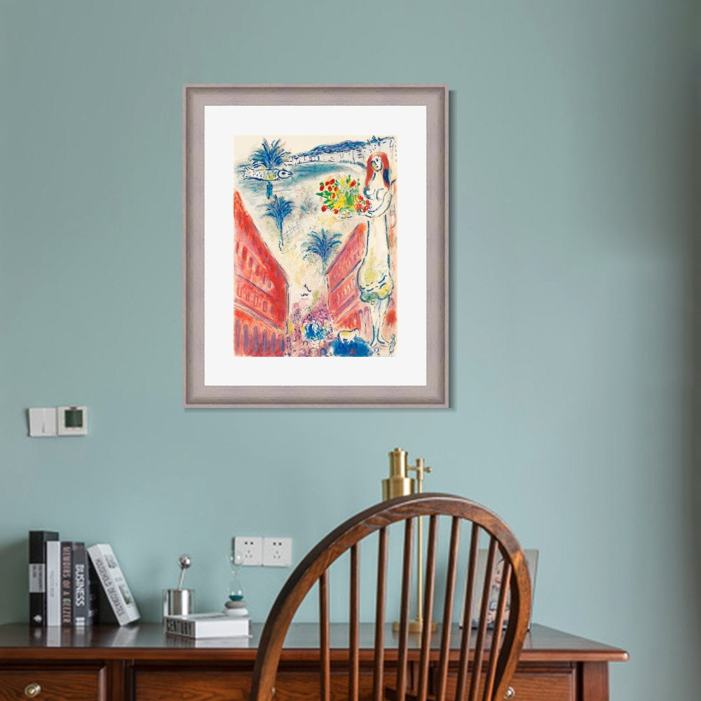 INVIN ART Framed Canvas Art Giclee Print Celebrating by Marc Chagall Wall Art Room Living Office Home Decorations