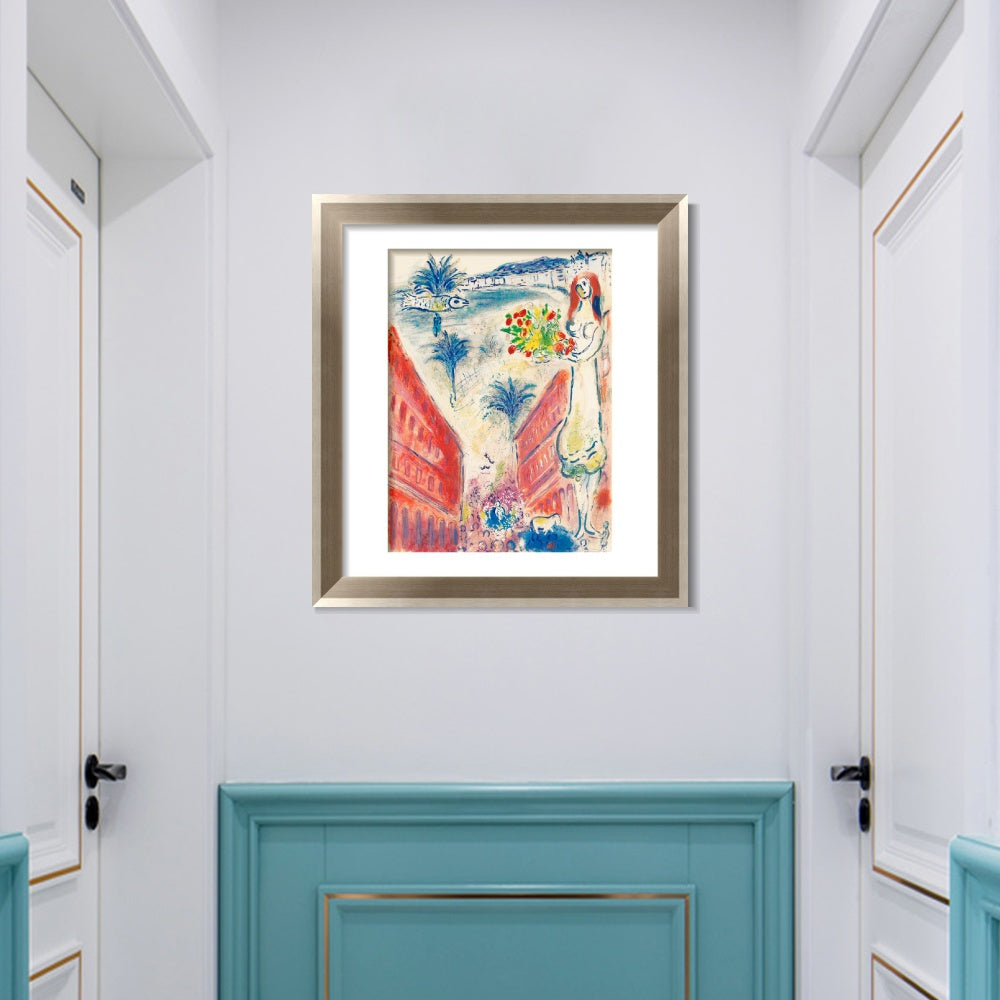 INVIN ART Framed Canvas Art Giclee Print Celebrating by Marc Chagall Wall Art Room Living Office Home Decorations