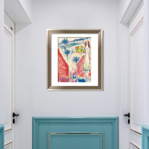 INVIN ART Framed Canvas Art Giclee Print Celebrating by Marc Chagall Wall Art Room Living Office Home Decorations