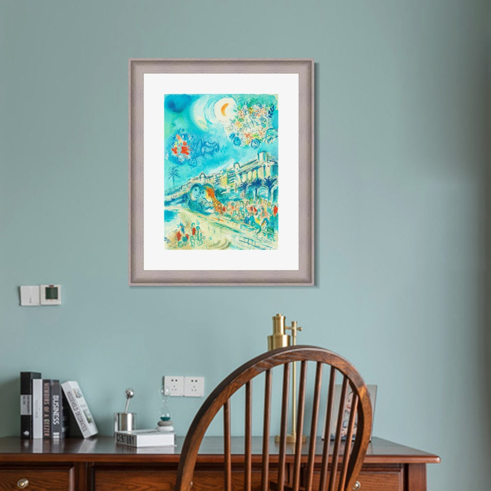 INVIN ART Framed Canvas Art Giclee Print Hug Bataille de Fleurs by Marc Chagall Wall Art Room Living Office Home Decorations