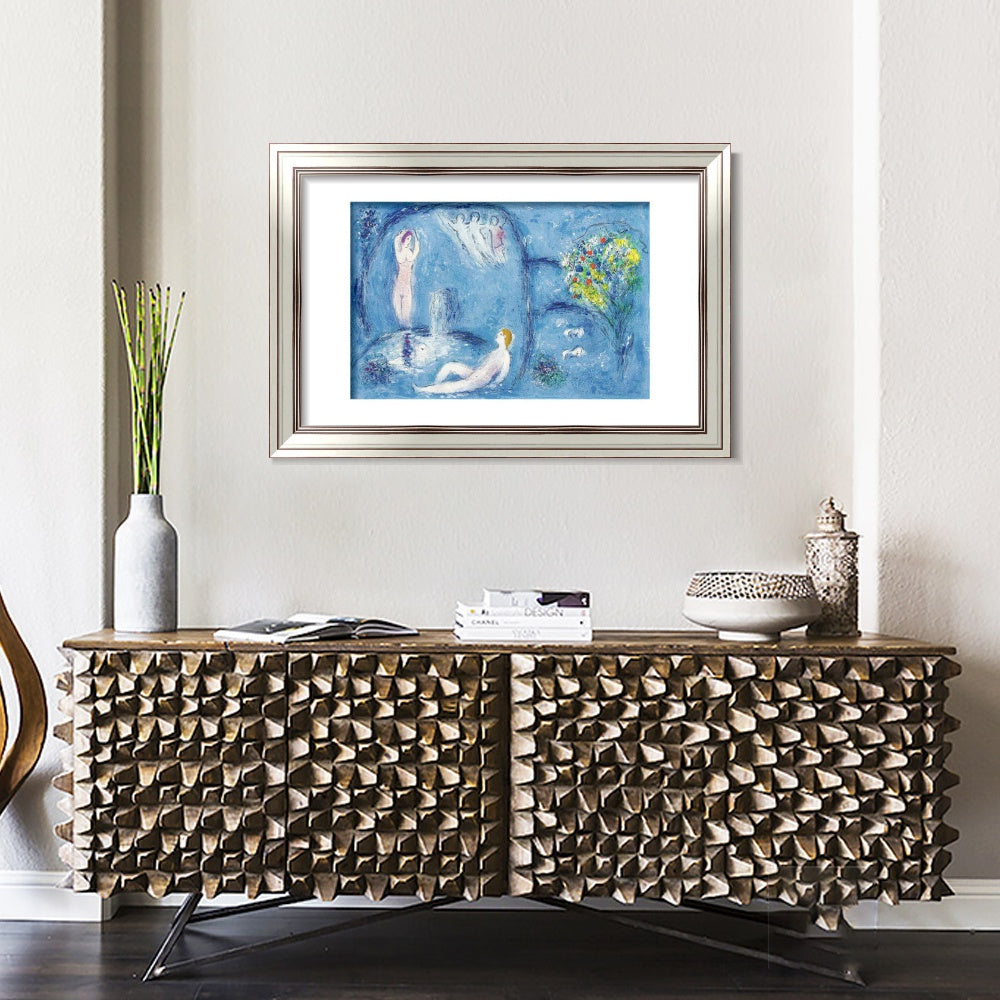 INVIN ART Framed Canvas Art Giclee Print Bath by Marc Chagall Wall Art Room Living Office Home Decorations