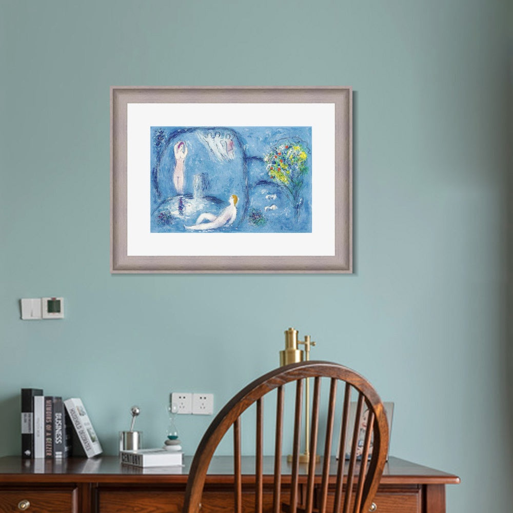INVIN ART Framed Canvas Art Giclee Print Bath by Marc Chagall Wall Art Room Living Office Home Decorations