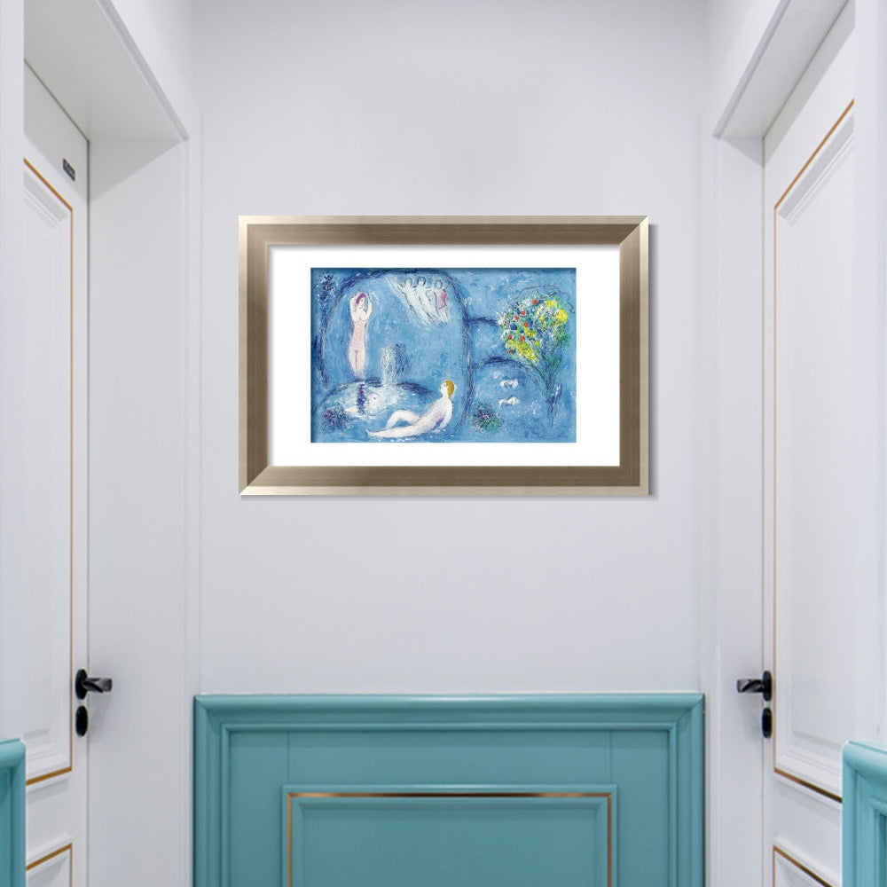 INVIN ART Framed Canvas Art Giclee Print Bath by Marc Chagall Wall Art Room Living Office Home Decorations