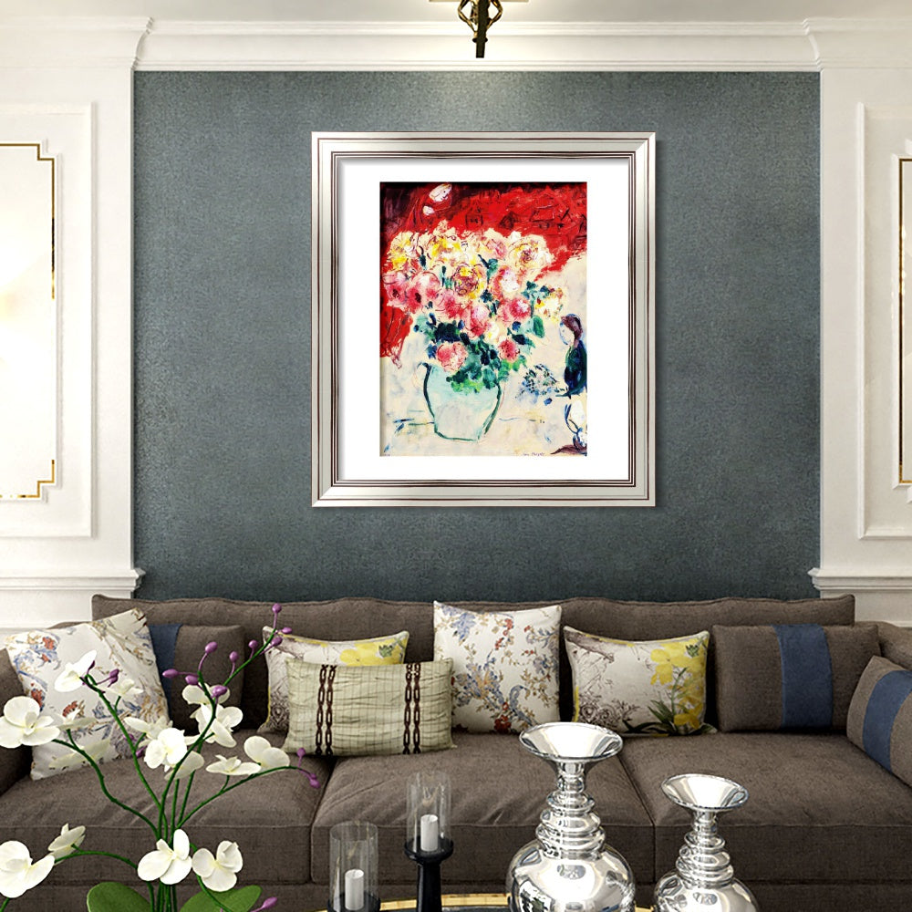 INVIN ART Framed Canvas Art Giclee Print Flower 10 by Marc Chagall Wall Art Room Living Office Home Decorations
