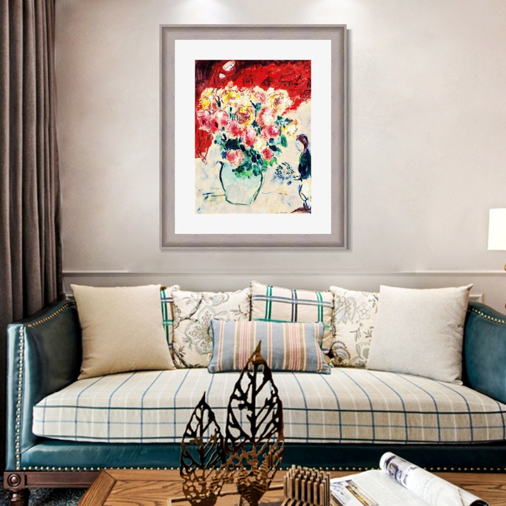 INVIN ART Framed Canvas Art Giclee Print Flower 10 by Marc Chagall Wall Art Room Living Office Home Decorations
