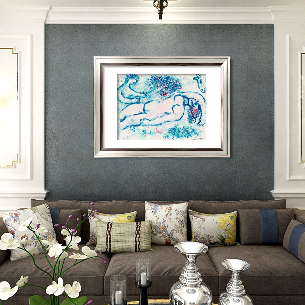 INVIN ART Framed Canvas Art Giclee Print Naked man by Marc Chagall Wall Art Room Living Office Home Decorations