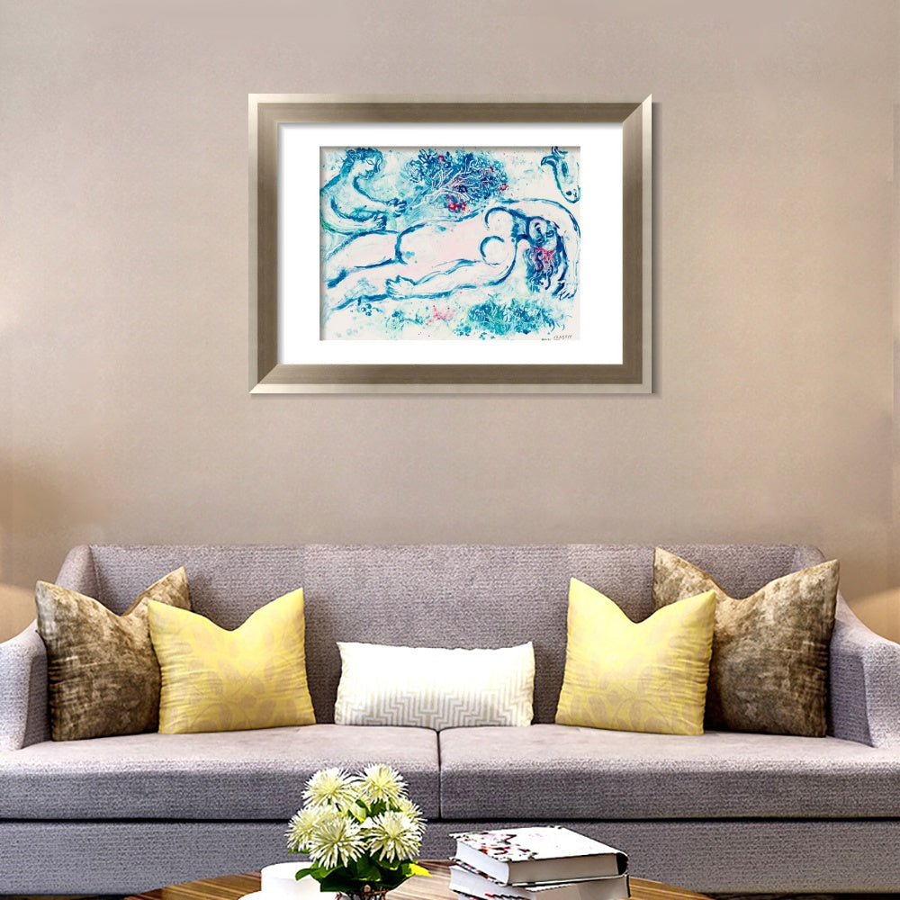 INVIN ART Framed Canvas Art Giclee Print Naked man by Marc Chagall Wall Art Room Living Office Home Decorations