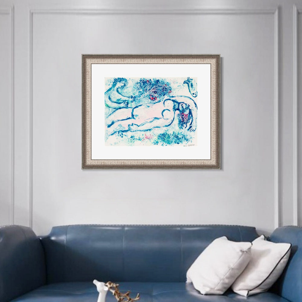 INVIN ART Framed Canvas Art Giclee Print Naked man by Marc Chagall Wall Art Room Living Office Home Decorations