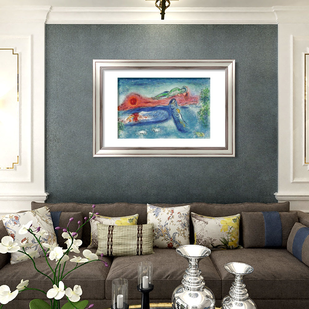 INVIN ART Framed Canvas Art Giclee Print Women and sheep by Marc Chagall Wall Art Room Living Office Home Decorations