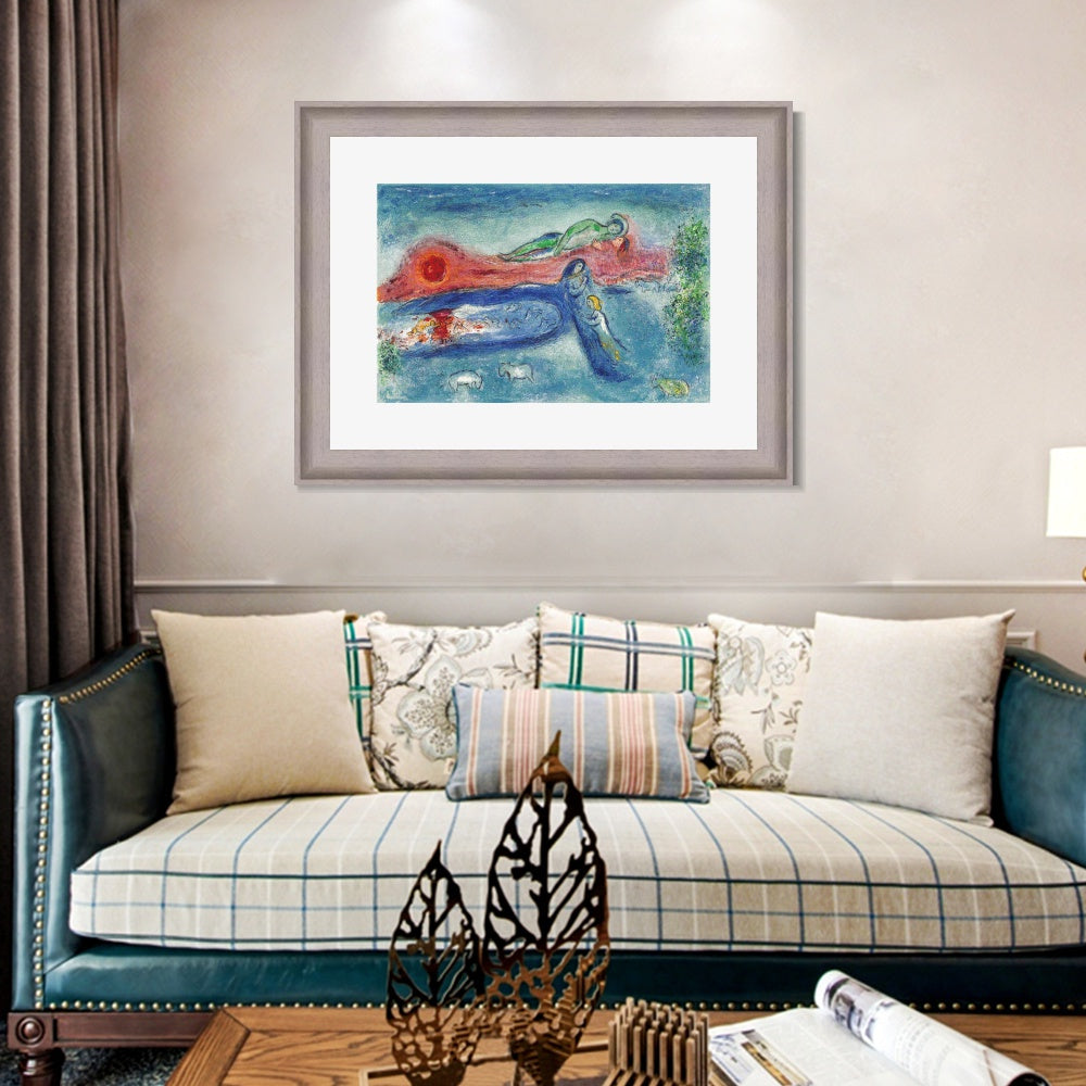 INVIN ART Framed Canvas Art Giclee Print Women and sheep by Marc Chagall Wall Art Room Living Office Home Decorations
