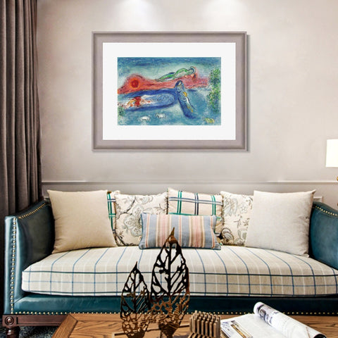 INVIN ART Framed Canvas Art Giclee Print Women and sheep by Marc Chagall Wall Art Room Living Office Home Decorations