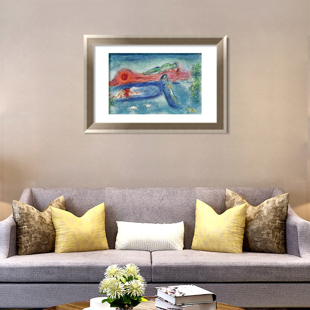 INVIN ART Framed Canvas Art Giclee Print Women and sheep by Marc Chagall Wall Art Room Living Office Home Decorations
