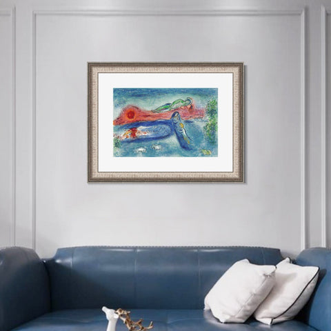 INVIN ART Framed Canvas Art Giclee Print Women and sheep by Marc Chagall Wall Art Room Living Office Home Decorations