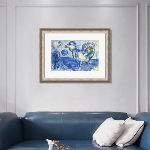 INVIN ART Framed Canvas Art Giclee Print Bird by Marc Chagall Wall Art Room Living Office Home Decorations