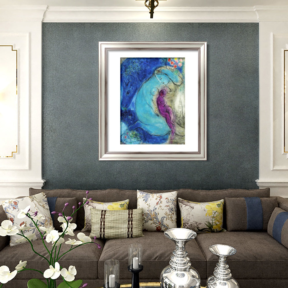 INVIN ART Framed Canvas Art Giclee Print Mother and baby by Marc Chagall Wall Art Room Living Office Home Decorations