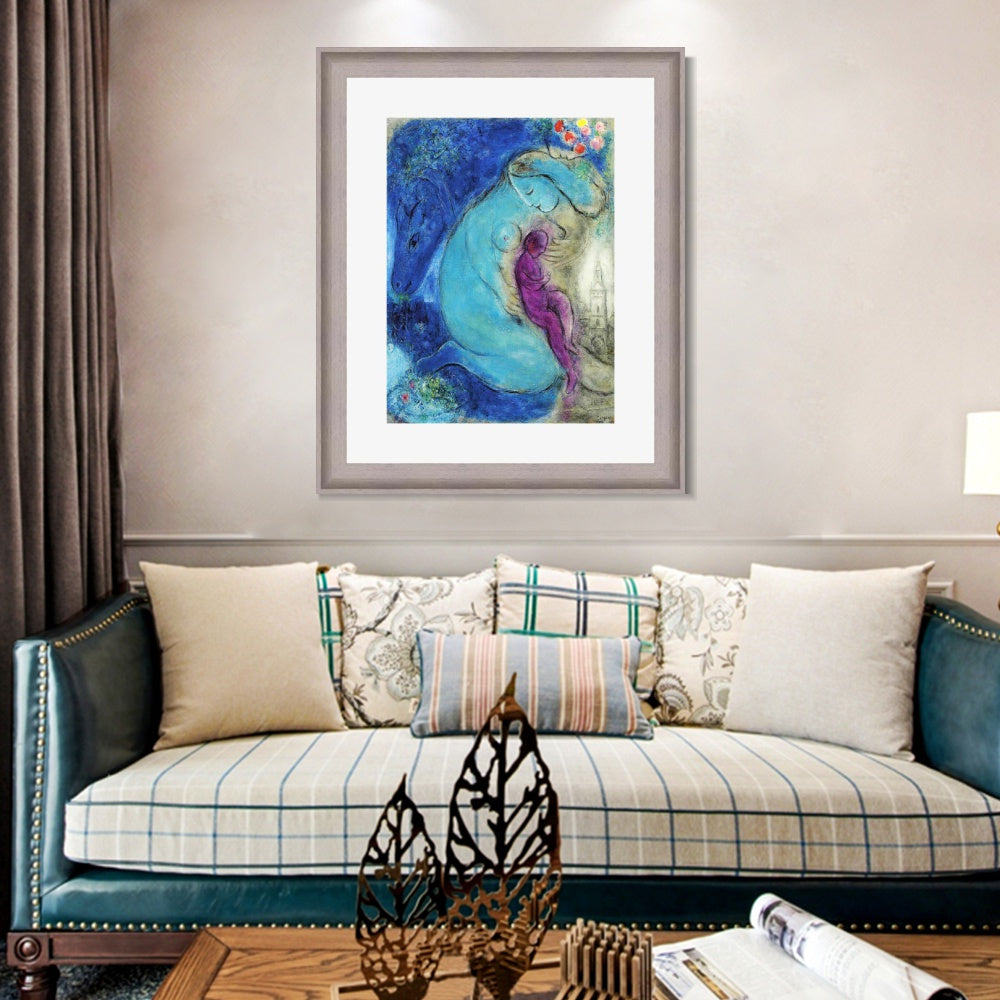 INVIN ART Framed Canvas Art Giclee Print Mother and baby by Marc Chagall Wall Art Room Living Office Home Decorations