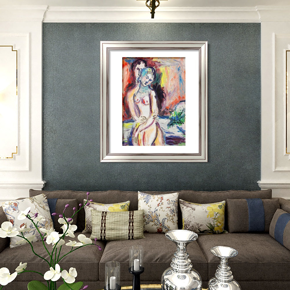 INVIN ART Framed Canvas Art Giclee Print Hug 1 by Marc Chagall Wall Art Room Living Office Home Decorations
