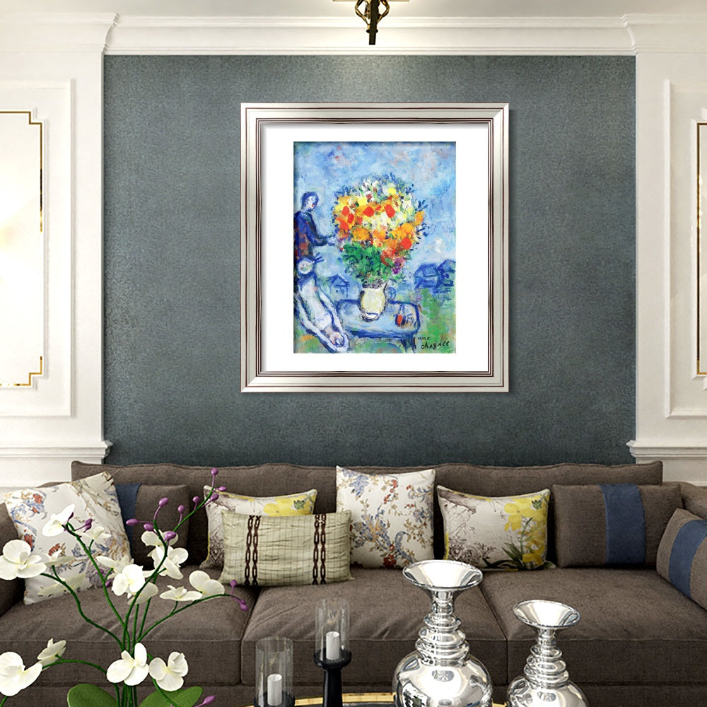 INVIN ART Framed Canvas Art Giclee Print Flower 15 by Marc Chagall Wall Art Room Living Office Home Decorations