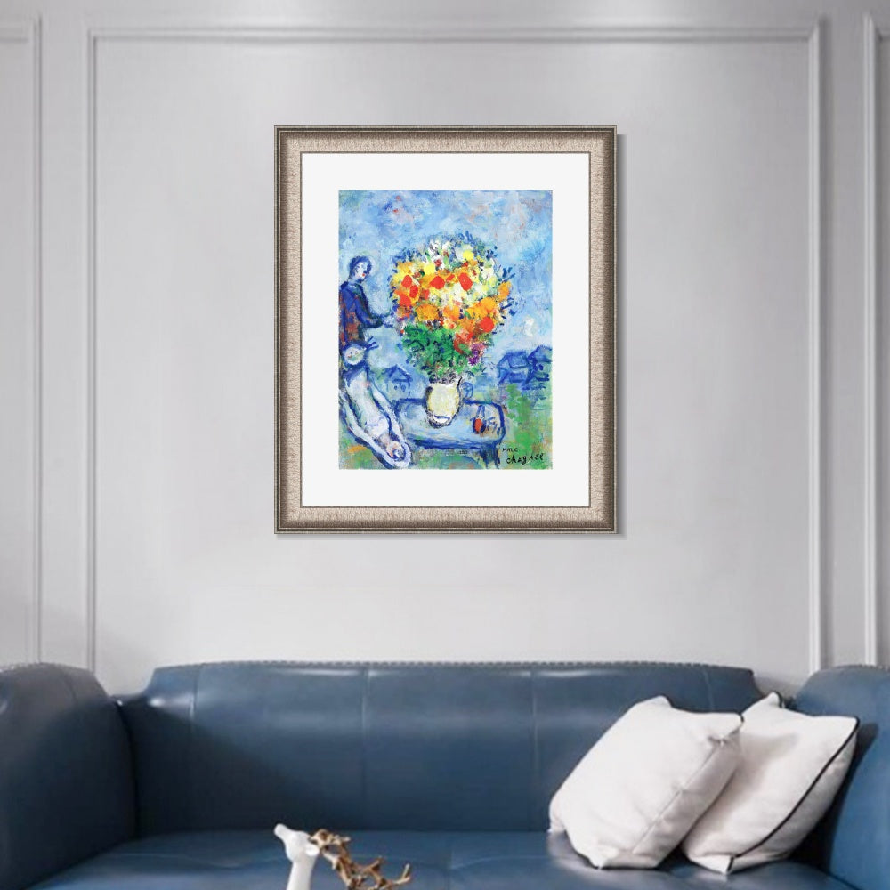 INVIN ART Framed Canvas Art Giclee Print Flower 15 by Marc Chagall Wall Art Room Living Office Home Decorations