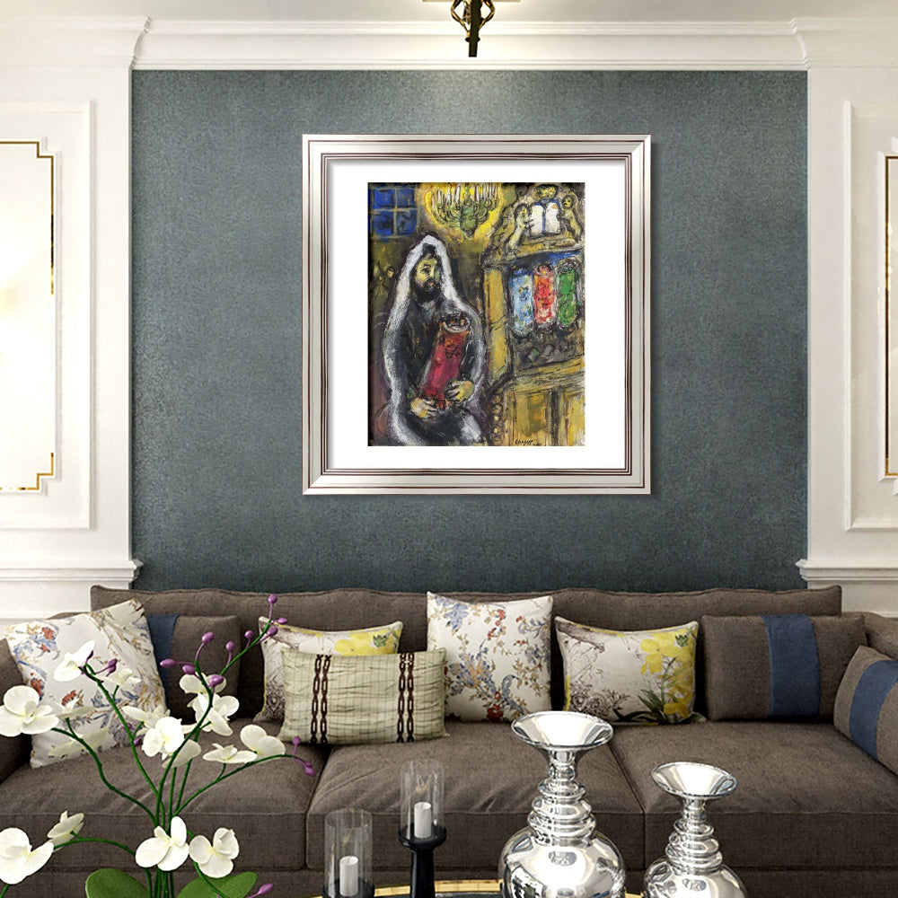 INVIN ART Framed Canvas Art Giclee Print Man in black by Marc Chagall Wall Art Room Living Office Home Decorations