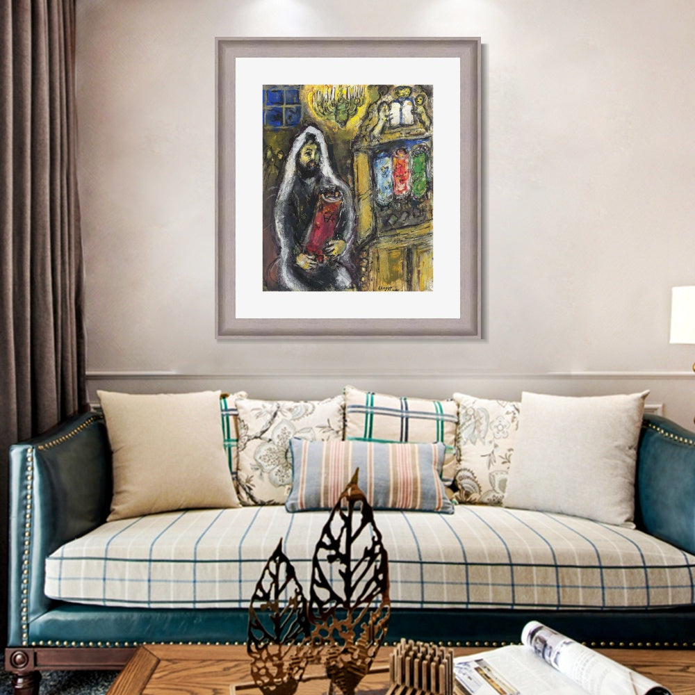 INVIN ART Framed Canvas Art Giclee Print Man in black by Marc Chagall Wall Art Room Living Office Home Decorations